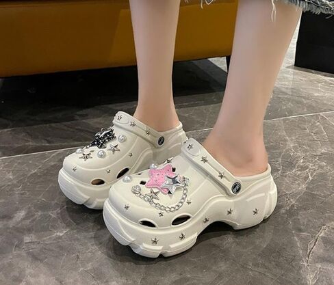 Women's Platform Clogs Slip On Slides Shoes Beach Sandals Gardener Clog Hight Heels Mule Slippers Garden Shoes DIY Accessories Sandals in Saudi Arabia