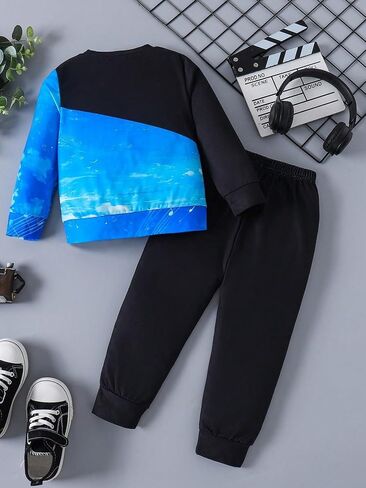 Kid Toddler Boy Clothes Color Block Sweatshirt and Casual Pants 2Pcs Boys Fall Winter Outfits 4-8T in Saudi Arabia