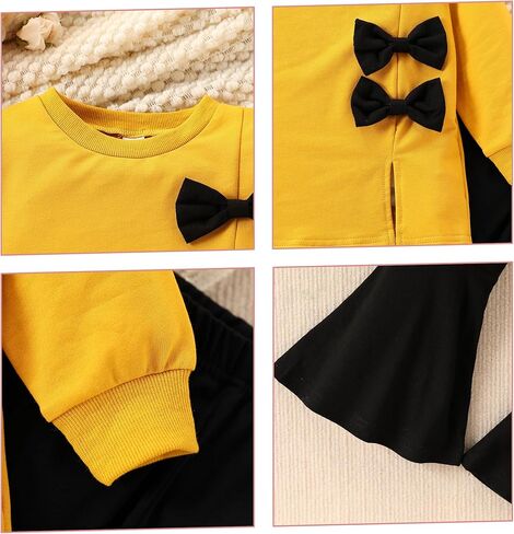 ملابس للفتيات الصغيرات من 3 إلى 9 سنوات، سويت شيرت بربطة عنق وسروال واسع مكون من قطعتين مجموعة ملابس الخريف والشتاء in Kuwait