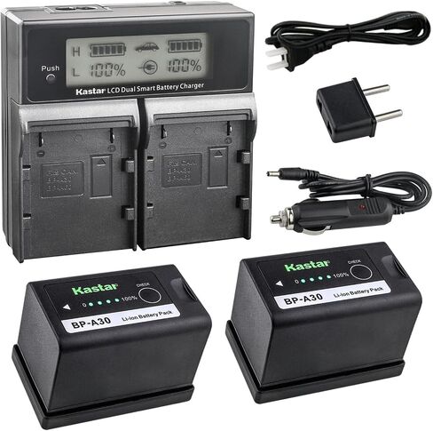 Kastar BP-A30 AC LCD Dual Fast Charger Compatible with Canon BP-A Series BP-A30 BP-A60 BP-A65 BP-A90 US 0870C002 Battery, Canon CG-A10 CG-A20 Charger in Kuwait