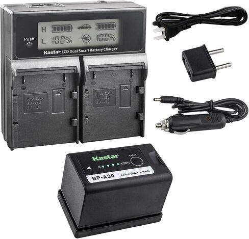 Kastar BP-A30 AC LCD Dual Fast Charger Compatible with Canon BP-A Series BP-A30 BP-A60 BP-A65 BP-A90 US 0870C002 Battery, Canon CG-A10 CG-A20 Charger in Kuwait