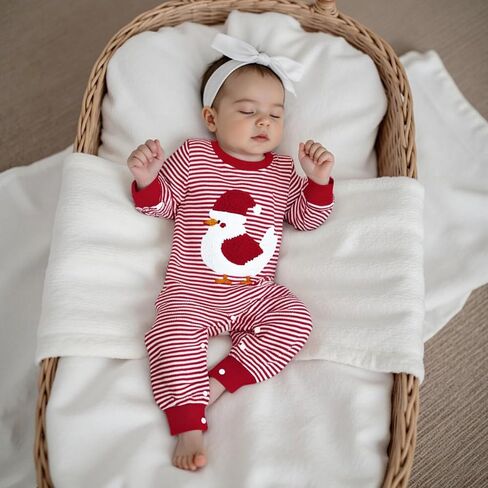 Cute Christmas Chicken Newborn Baby Boy Girl Christmas Outfit Striped Romper Fall Winter Clothes 0-18M in Saudi Arabia