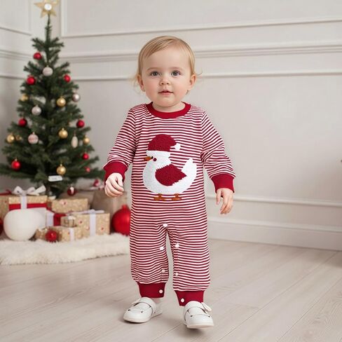 Cute Christmas Chicken Newborn Baby Boy Girl Christmas Outfit Striped Romper Fall Winter Clothes 0-18M in Saudi Arabia