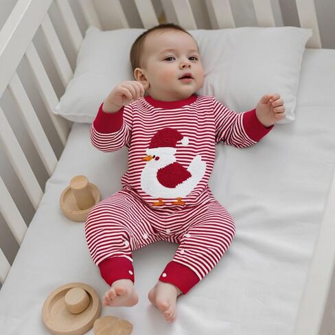 Cute Christmas Chicken Newborn Baby Boy Girl Christmas Outfit Striped Romper Fall Winter Clothes 0-18M in Saudi Arabia
