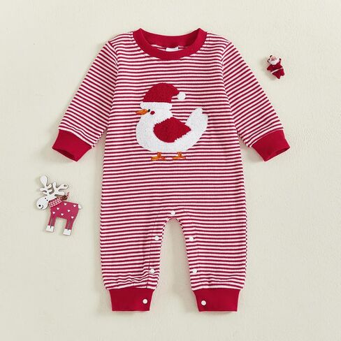 Cute Christmas Chicken Newborn Baby Boy Girl Christmas Outfit Striped Romper Fall Winter Clothes 0-18M in Saudi Arabia