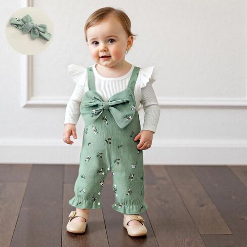 Newborn Baby Girl Clothes Corduroy Floral Bow O Neck Long Sleeve Romper Infant Jumpsuit Cute Outfits Headband in Saudi Arabia