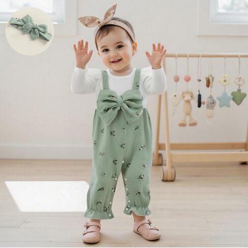 Newborn Baby Girl Clothes Corduroy Floral Bow O Neck Long Sleeve Romper Infant Jumpsuit Cute Outfits Headband in Saudi Arabia