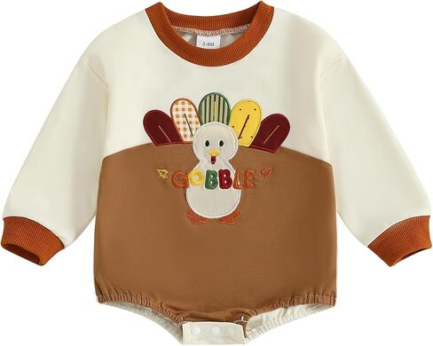 Thanksgiving Baby Boy Girl Outfit Turkey Long Sleeve Onesie Newborn Bubble Romper Fall Winter Infant Cute Clothes in Saudi Arabia