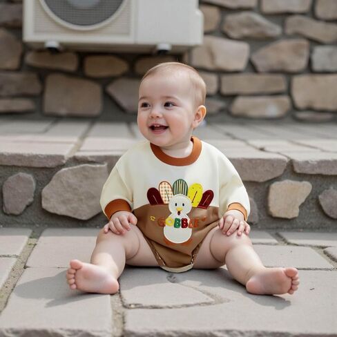 Thanksgiving Baby Boy Girl Outfit Turkey Long Sleeve Onesie Newborn Bubble Romper Fall Winter Infant Cute Clothes in Saudi Arabia