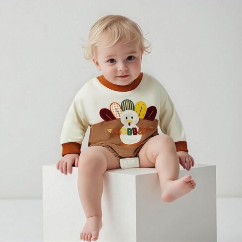 Thanksgiving Baby Boy Girl Outfit Turkey Long Sleeve Onesie Newborn Bubble Romper Fall Winter Infant Cute Clothes in Saudi Arabia