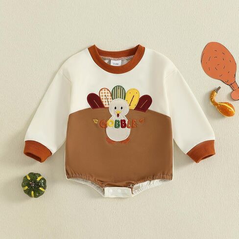 Thanksgiving Baby Boy Girl Outfit Turkey Long Sleeve Onesie Newborn Bubble Romper Fall Winter Infant Cute Clothes in Saudi Arabia