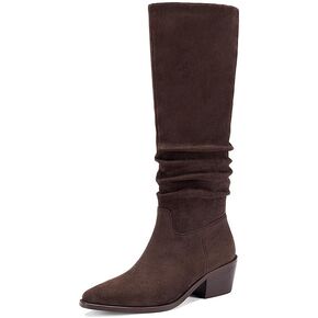 Knee High Boots Women Classic Chunky Heel Pointed Toe Tall Boots For Women low Heel Side Zipper folds Boots in Kuwait