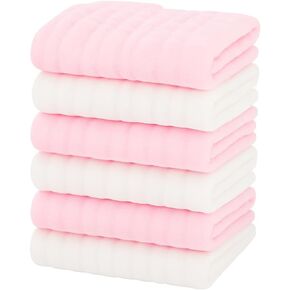 Muslin Baby Washcloths – 6 Pack Organic Cotton Face Towels for Newborns – Pink & White – Soft, Reusable & Ultra Absorbent – Gentle for Sensitive Skin – Baby Girl & Unisex Gift Set – 10x10 in Saudi Arabia