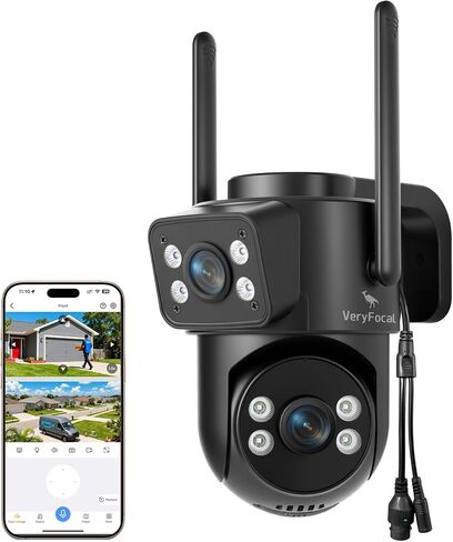 كاميرا مزدوجة العدسات، نظام كاميرا أمان لاسلكي للمنزل بدقة 4 ميجابكسل QHD 360 درجة PTZ، اتصال WiFi 6 5G/ 2.4 جيجا هرتز، طاقة إضافية، سجل مستمر 24/7 (كاميرا إضافية إلى NVR، تعمل أيضًا بشكل مستقل) in Kuwait
