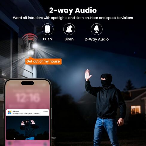 كاميرا مزدوجة العدسات، نظام كاميرا أمان لاسلكي للمنزل بدقة 4 ميجابكسل QHD 360 درجة PTZ، اتصال WiFi 6 5G/ 2.4 جيجا هرتز، طاقة إضافية، سجل مستمر 24/7 (كاميرا إضافية إلى NVR، تعمل أيضًا بشكل مستقل) in Kuwait