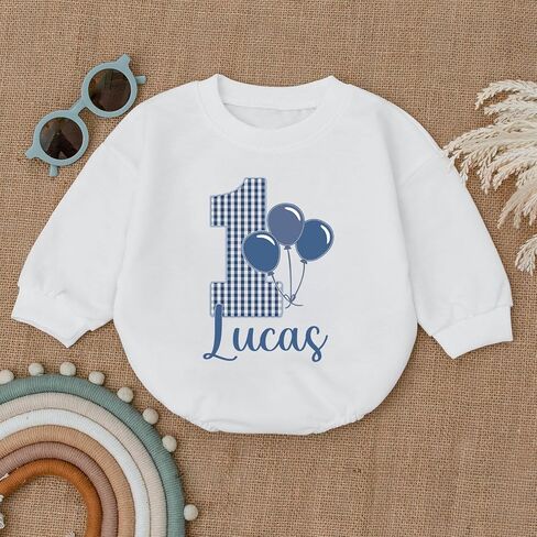 Custom First Birthday Outfit Boy, Personalized 1st Birthday Boy Bubble Romper, One Year Old Boys Bday in Saudi Arabia