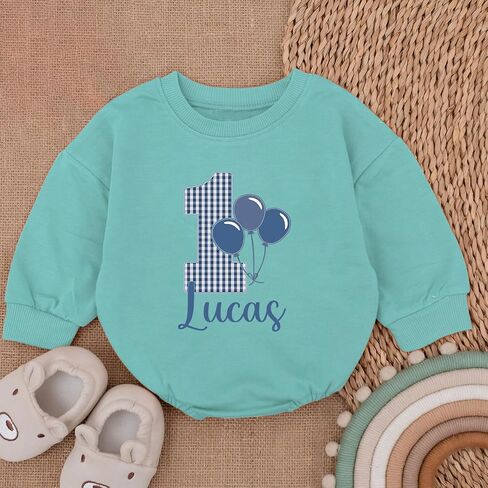 Custom First Birthday Outfit Boy, Personalized 1st Birthday Boy Bubble Romper, One Year Old Boys Bday in Saudi Arabia