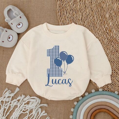Custom First Birthday Outfit Boy, Personalized 1st Birthday Boy Bubble Romper, One Year Old Boys Bday in Saudi Arabia