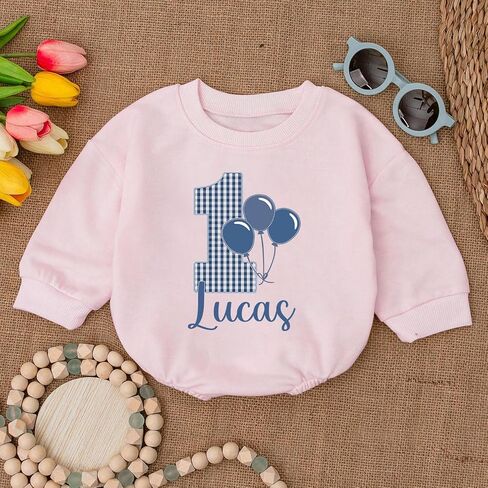 Custom First Birthday Outfit Boy, Personalized 1st Birthday Boy Bubble Romper, One Year Old Boys Bday in Saudi Arabia