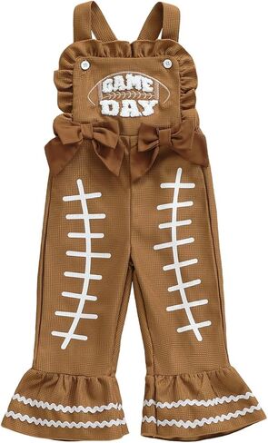 Adobabirl Toddler Baby Girl Football Outfit Rugby Embroidery Overalls Flared Romper Jumpsuit Cute Game Day Clothes in Kuwait