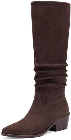 Knee High Boots Women Classic Chunky Heel Pointed Toe Tall Boots For Women low Heel Side Zipper folds Boots in Kuwait