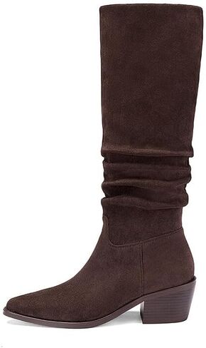 Knee High Boots Women Classic Chunky Heel Pointed Toe Tall Boots For Women low Heel Side Zipper folds Boots in Kuwait