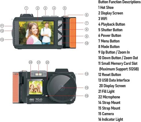 PUSOKEI 4K 70MP Digital Camera, WiFi DSLR Camera with Double Screen, 50X Digital Zoom, Auto Focus, F1.8 Aperture, Flash, Hot Shoe Interface, for Photography, Travel (Olive Green) in Saudi Arabia