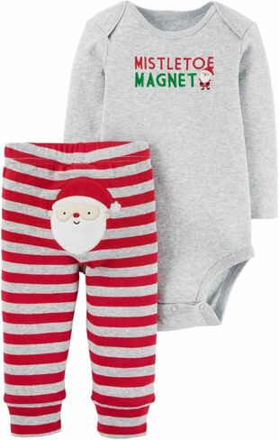Carter's Infant Boys Mistletoe Magnet Santa Bodysuit Creeper Pants Set Outfit in Saudi Arabia