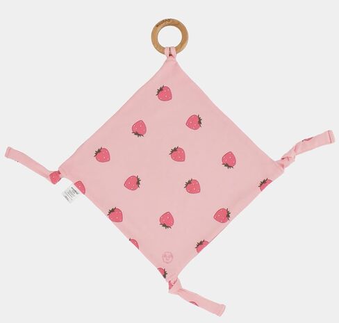 بطانية Woolino Baby Lovey Security - بطانية مريحة من صوف ميرينو والقطن العضوي مع حلقة تسنين خشبية - فراولة in Kuwait