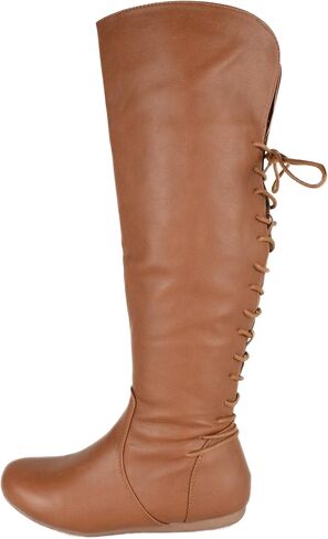 TOP Moda Women Knee High Boots Back Lace Flat Heel Side Zipper Round Toe in Saudi Arabia