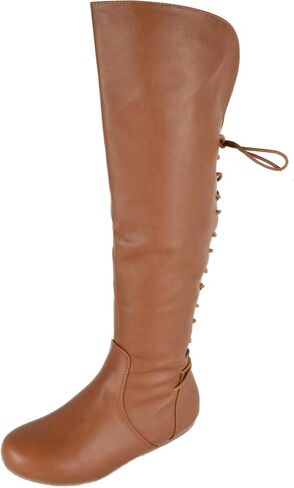 TOP Moda Women Knee High Boots Back Lace Flat Heel Side Zipper Round Toe in Saudi Arabia