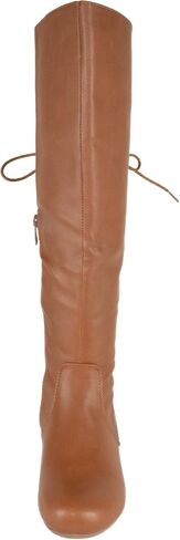 TOP Moda Women Knee High Boots Back Lace Flat Heel Side Zipper Round Toe in Saudi Arabia