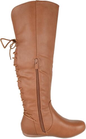 TOP Moda Women Knee High Boots Back Lace Flat Heel Side Zipper Round Toe in Saudi Arabia