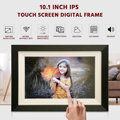 إطار صور رقمي واي فاي 10.1 بوصة - شاشة لمس HD IPS، تطبيق إطار، تخزين 32 جيجابايت، تصميم خشبي، تدوير تلقائي، قابل للتركيب على الحائط، يعمل بدون WiFi، هدية ذكية للعائلة والأصدقاء in Saudi Arabia