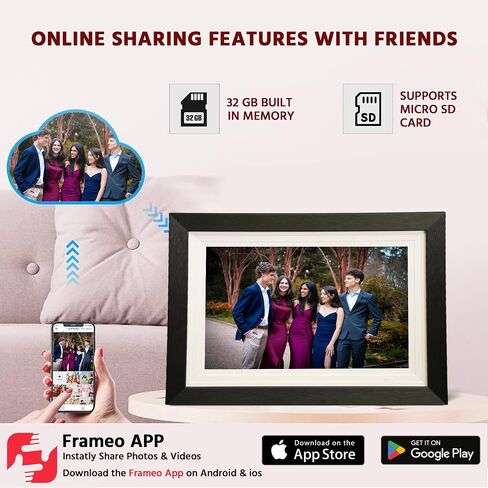 إطار صور رقمي واي فاي 10.1 بوصة - شاشة لمس HD IPS، تطبيق إطار، تخزين 32 جيجابايت، تصميم خشبي، تدوير تلقائي، قابل للتركيب على الحائط، يعمل بدون WiFi، هدية ذكية للعائلة والأصدقاء in Saudi Arabia