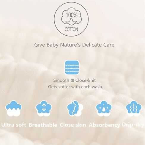 Muslin Baby Washcloths – 6 Pack Organic Cotton Face Towels for Newborns – Pink & White – Soft, Reusable & Ultra Absorbent – Gentle for Sensitive Skin – Baby Girl & Unisex Gift Set – 10x10 in Saudi Arabia