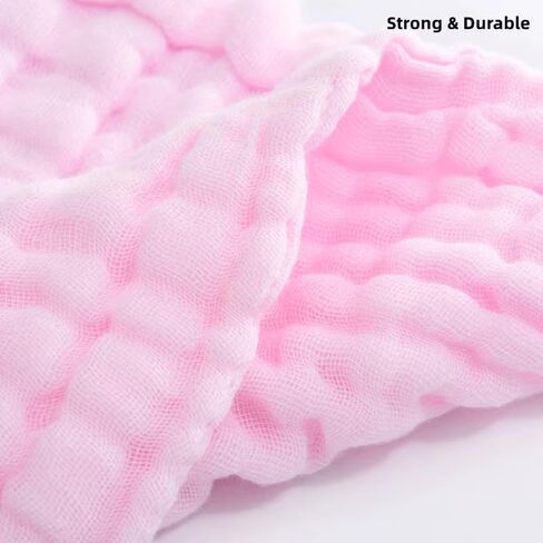 Muslin Baby Washcloths – 6 Pack Organic Cotton Face Towels for Newborns – Pink & White – Soft, Reusable & Ultra Absorbent – Gentle for Sensitive Skin – Baby Girl & Unisex Gift Set – 10x10 in Saudi Arabia