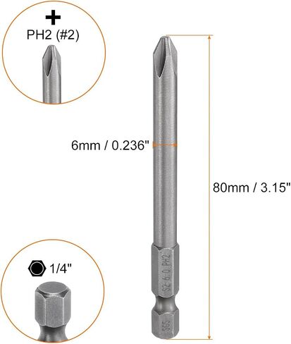 5 قطعة #2 مفك براغي فيليبس بت PH2 1/4 "عرافة عرقوب 3.15" (80 مللي متر) طويل مغناطيسي S2 فولاذ صناعي درجة مفك براغي لقمة ثقب كهربائية برأس متقاطع 0.236 "(6 مللي متر) قضيب in Saudi Arabia