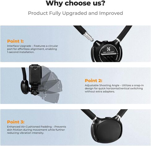 K&F CONCEPT Neck Mount with Air Cushion, Camera Holder with 1/4" Adapter, Hands-Free POV Vlogging for GoPro Hero 13/12/11/10/9/8/7/6/5/4/MAX, Insta 360 X5/X4/Ace Pro 2, DJI Osmo Nano Action 3/4/5 Pro in Saudi Arabia