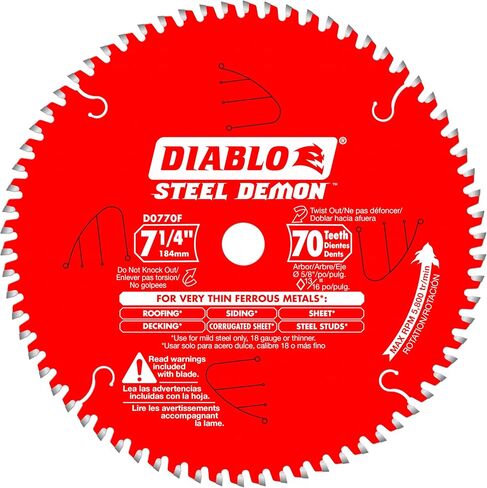 Diablo Steel Demon Carbide-Tipped Saw Blade - Ideal for Roofing, Siding, Decking, and Metalworking - 7-1/4" Diameter, 70 TCG Teeth, 5,800 Max RPM - D0770FA in Saudi Arabia