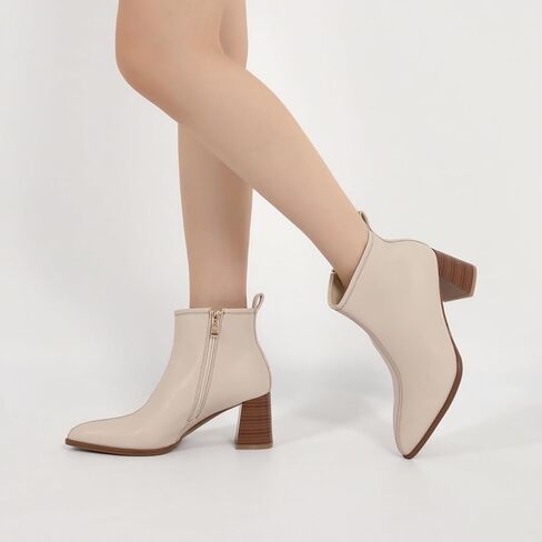 Women's Chunky Block Ankle Boots Pointed Toe Low Heel Side Zipper Booiests Fall Winter Short Boots 2.8 Inch in Saudi Arabia