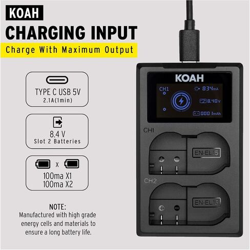 Koah Dual USB-C Charger with LCD Display for Nikon EN-EL15 Battery in Saudi Arabia