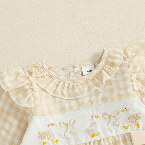 Infant Baby Girl Outfit Goose Embroidery Plaid Long Sleeve Smocked Bubble Romper Bodysuit Newborn Farm Clothes Fall in Saudi Arabia