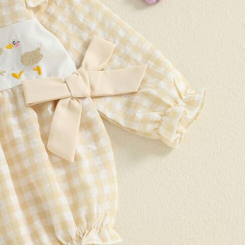 Infant Baby Girl Outfit Goose Embroidery Plaid Long Sleeve Smocked Bubble Romper Bodysuit Newborn Farm Clothes Fall in Saudi Arabia