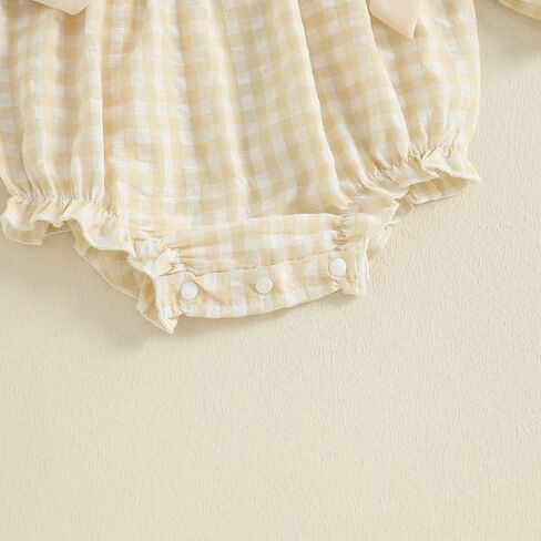Infant Baby Girl Outfit Goose Embroidery Plaid Long Sleeve Smocked Bubble Romper Bodysuit Newborn Farm Clothes Fall in Saudi Arabia