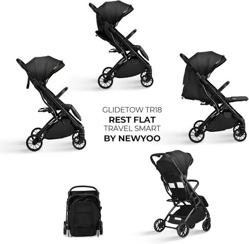 newyoo GlideTow TR18 Travel Stroller, Compact & Lightweight, Muted Olive | Newborn to toddler, foldable, self-standing design, 175° near-flat recline, large mesh window, trolley mode & UPF 50+ canopy in Saudi Arabia