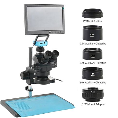 10.1 بوصة 11.6 بوصة شاشة LCD 1080P 48MP 2K 4K HDMI كاميرا فيديو 50X 100X مجموعة مجهر ستيريو ثلاثي العينيات للمختبر الصناعي (11.6 بوصة، 48MP 2K 4K HDMI USB-02) in Kuwait