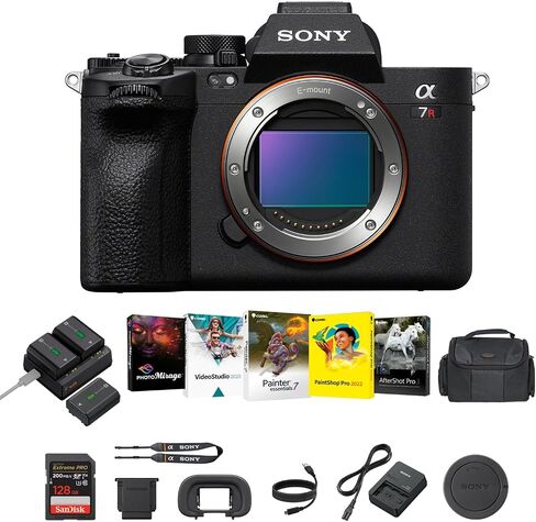 Sony a7R V Mirrorless Camera (Black) - 61MP Full-Frame Digital Camera with Batteries & Dual Charger Kit, Corel Software Kit, 128GB SDXC Memory Card & Large DSLR Bag - Essential Bundle in Saudi Arabia