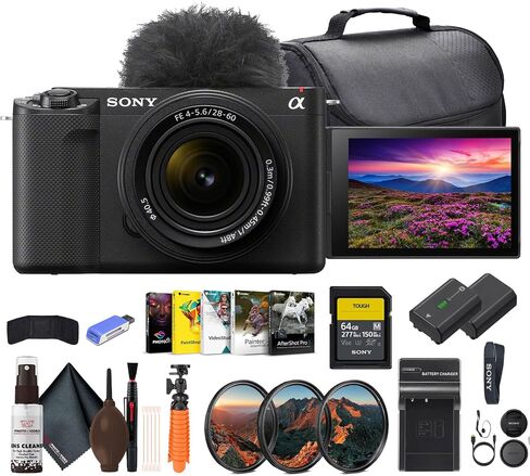 Sony Alpha ZV-E1 Full-Frame Mirrorless Vlogging Camera with 28-60mm Lens - Black (ILCZVE1L/B) + 64GB Card + Filter Kit + Bag + NP-FZ100 Compatible Battery + External Charger + More in Saudi Arabia