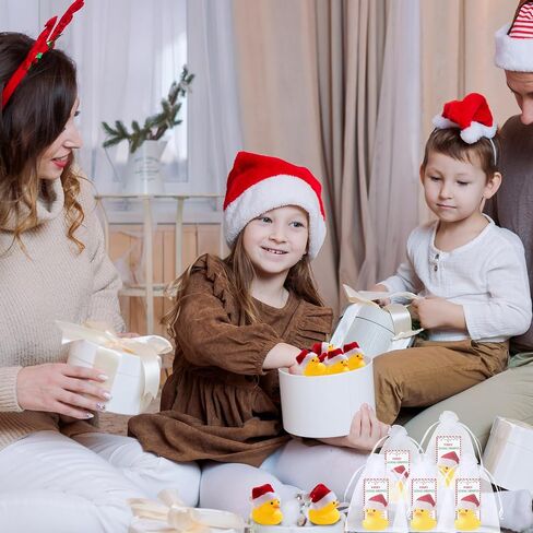 Shemilly 24 Sets Christmas Rubber Ducks Gifts Holiday Rubber Ducks with Hats Ducking Card Organza Bags Bulk Thank You Gift Set for Employee Teacher Students Team Coworkers Christmas Party Favors in Saudi Arabia